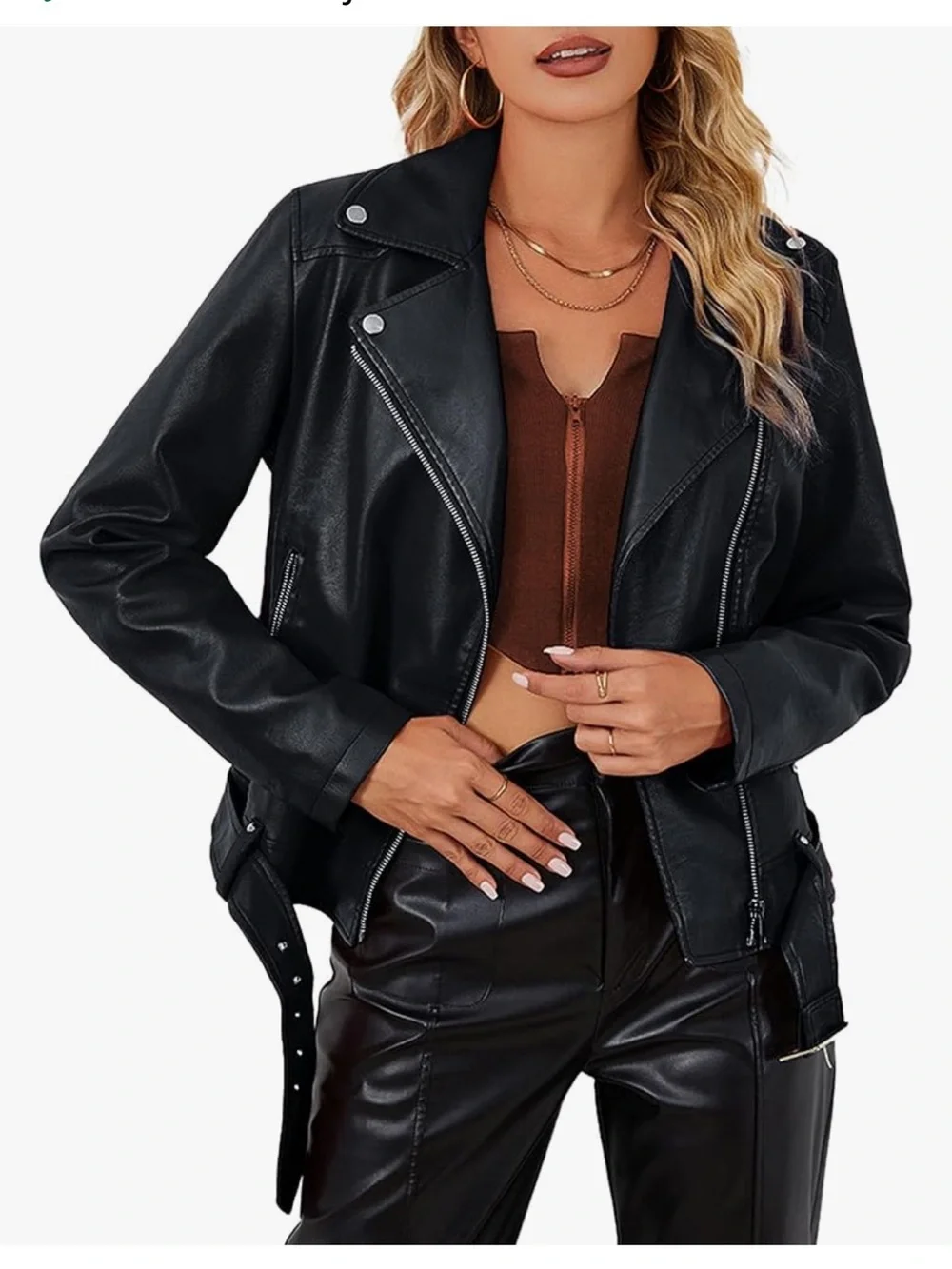 Black Faux Leather Moto Jacket - Women